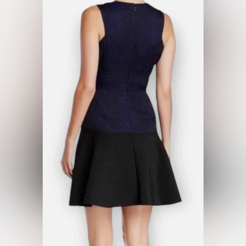 New. Rebecca Taylor V neck, snake jacquard navy Empire Dress, black bottom,lined - Picture 3 of 11